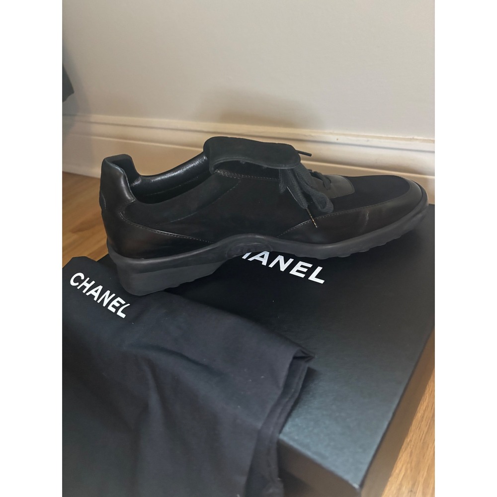 Chanel CC Logo Flap Suede Leather Sneakers Black Low Top Trainers size 38 - Picture 6 of 11